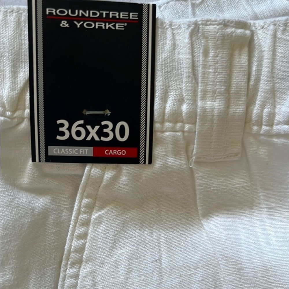 Roundtree & Yorke White Cargo Pants Utility Style - Picture 2 of 12